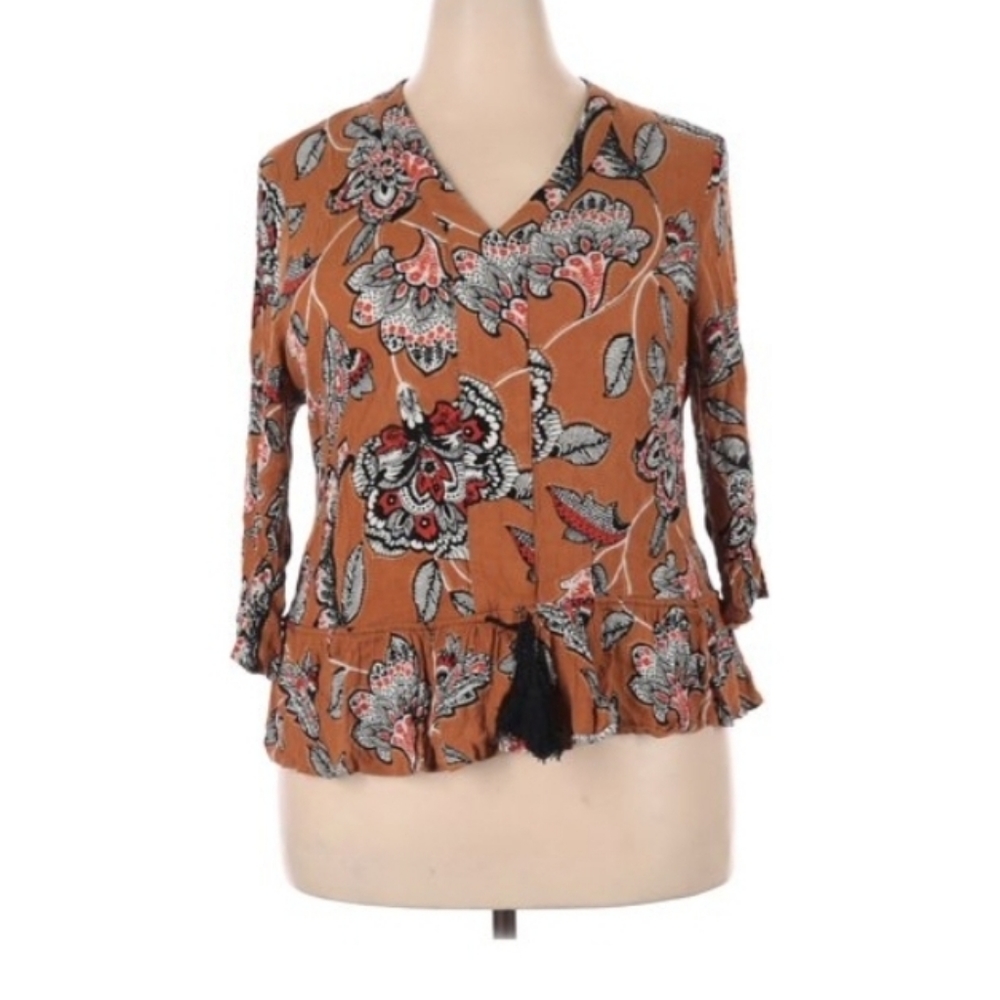 CATO Orange Peplum 3/4 Sleeve Blouse 22/24 3X